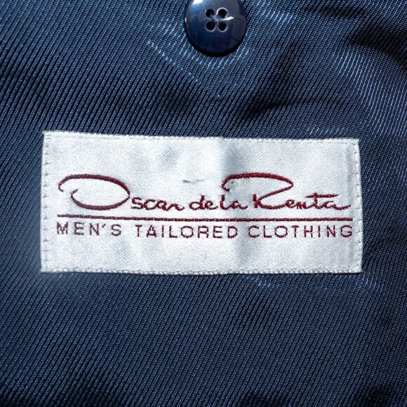 Oscar de la Renta Blazer Mens 42S Navy Blue 100% Wool Lined Jacket Classic Fit - Picture 10 of 12
